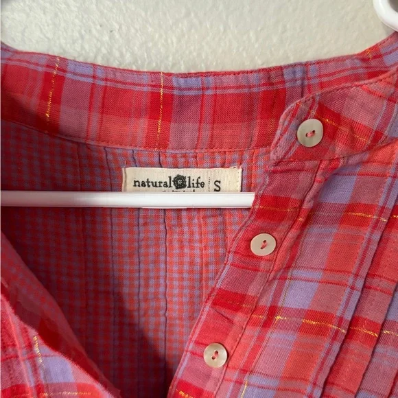 Natural Life Montana Cotton Gauze Top - Pink Lavender Plaid - Women’s Small Boho - Picture 4 of 6